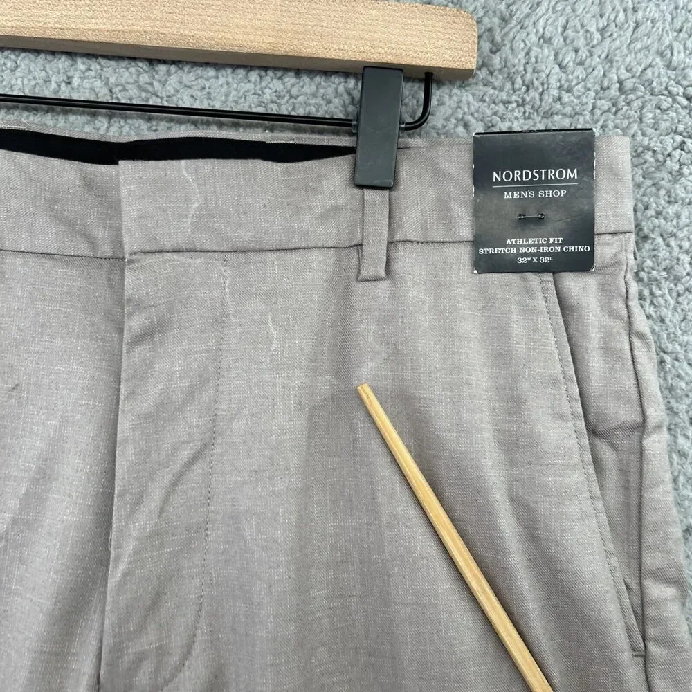 NORDSTROM Pants Mens 32 x 32 Gray Taupe Cotton Athletic Fit Non Iron Flat Front